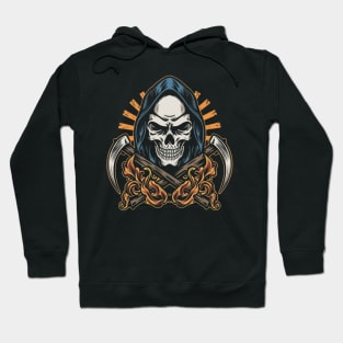 Bold Reaper Body Art - Unleash the Mystique of Death's Ink Hoodie